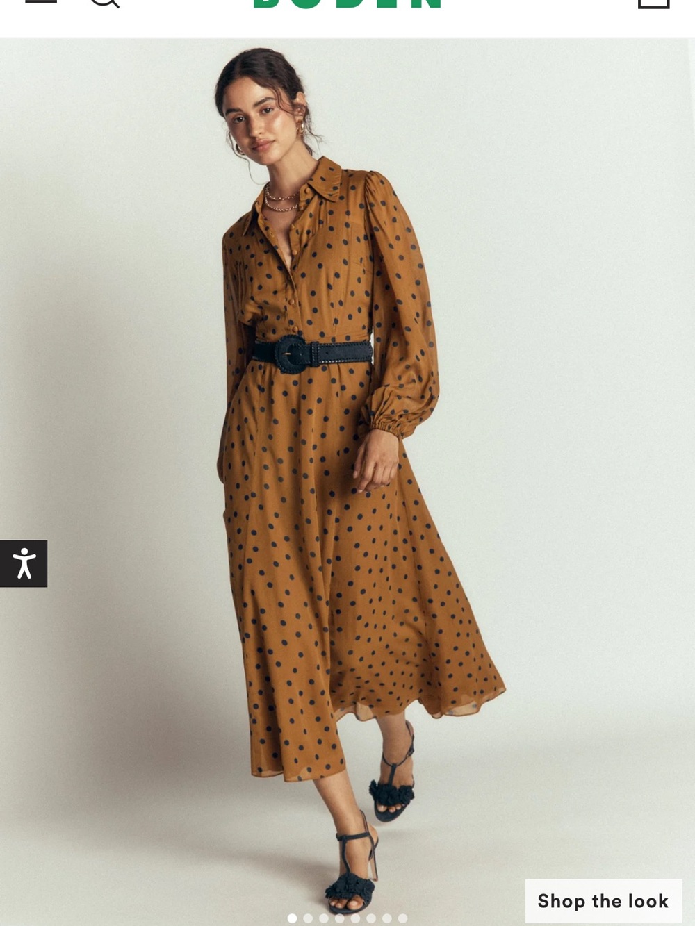 Boden Rust Brown Polka Dot Long Sleeve Maxi Dress